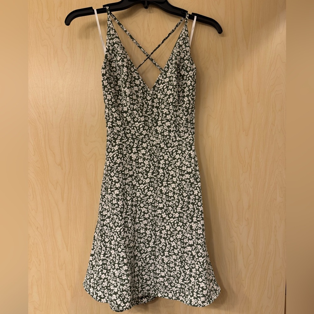 Lulus Sweetest Crush Green Floral Lace-Up Sleeveless Mini Skater Dress